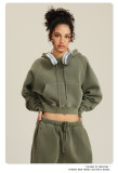 Washed plush short hooded women's hoodie