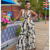 Women's sexy V-neck printed sleeveless jumpsuit