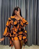 Printed buttocks short skirt temperament two-piece set