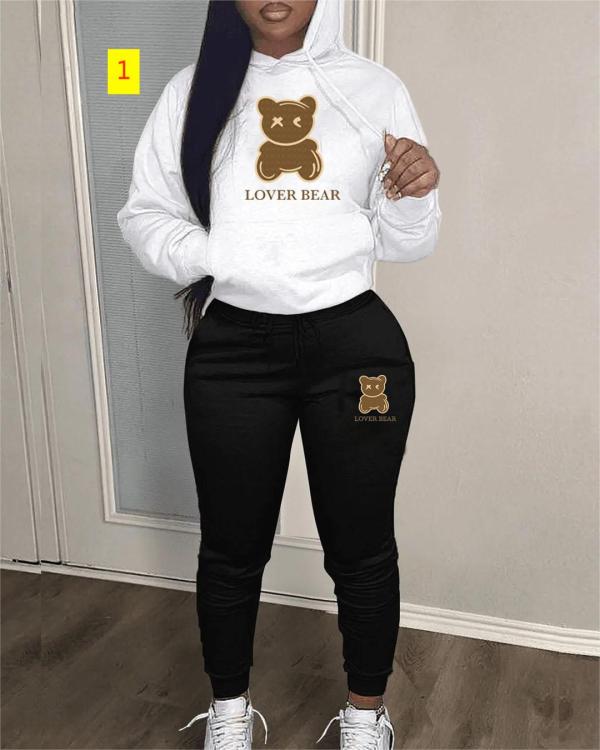 Hooded hoodie and pants color matching set