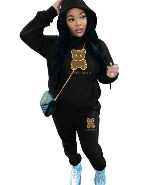 Hooded hoodie and pants color matching set