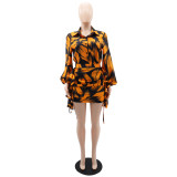 Printed buttocks short skirt temperament two-piece set