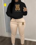 Hooded hoodie and pants color matching set