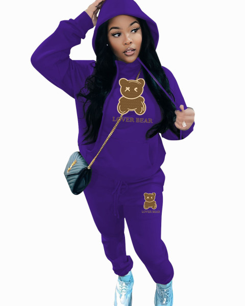 Hooded hoodie and pants color matching set