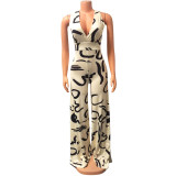 Women's sexy V-neck printed sleeveless jumpsuit