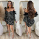 Women's Hot Diamond Feather Elastic Straight Shoulder Bag Hip Dress