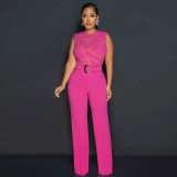 Round necked sleeveless hot diamond jumpsuit loose wide leg pants