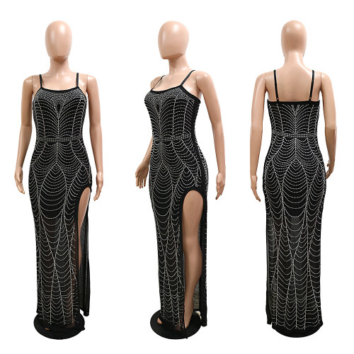 Sexy Sling Hot Diamond Split Open Leg Hot Diamond Dress
