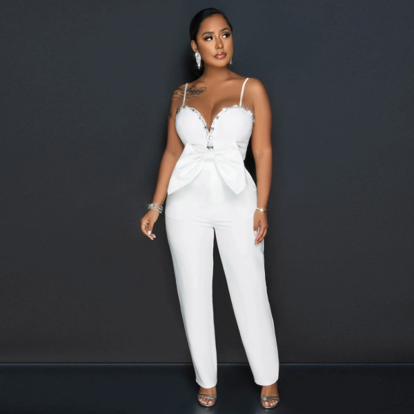 Hand ordered diamond chain slim fit jumpsuit
