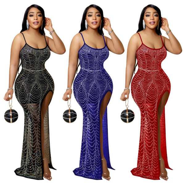 Sexy Sling Hot Diamond Split Open Leg Hot Diamond Dress