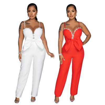 Hand ordered diamond chain slim fit jumpsuit