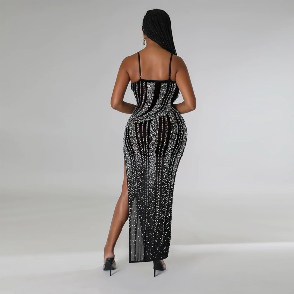 Sexy Sling Split Hot Diamond Dress