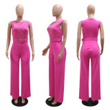 Round necked sleeveless hot diamond jumpsuit loose wide leg pants