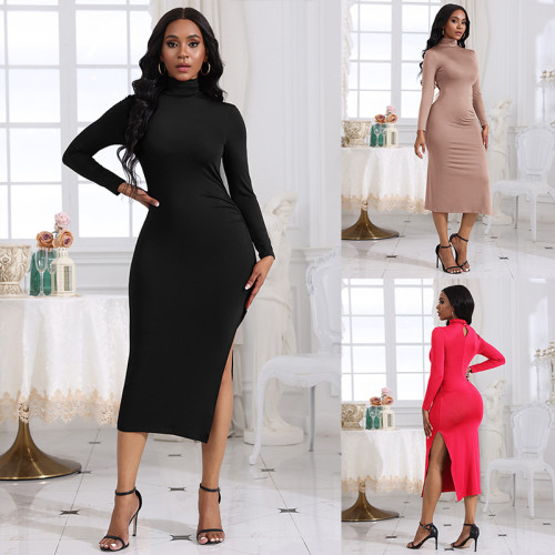 Sexy side slit irregular slim fit dress