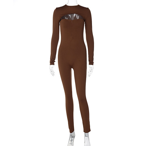 Solid color hollow slim fit pants