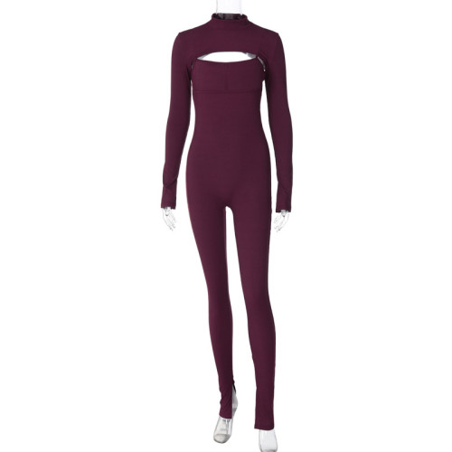 High necked long sleeved shawl camisole jumpsuit two-piece set