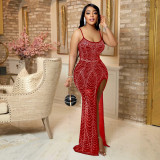 Sexy Sling Hot Diamond Split Open Leg Hot Diamond Dress