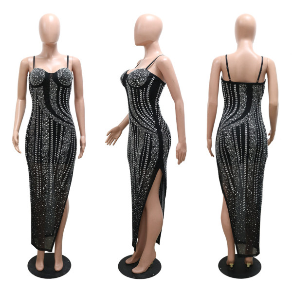Sexy Sling Split Hot Diamond Dress