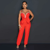 Hand ordered diamond chain slim fit jumpsuit