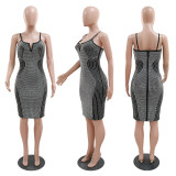 Sexy suspender slit wrap buttocks hot diamond dress
