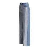 Design inspired diamond studded high waisted straight leg jeans