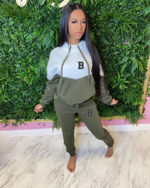 Casual splicing hooded two-piece set