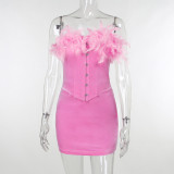 Quality Slim Fit Fleece Hook Buckle Wrap Hip Dress