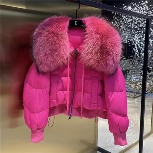 Short and thick oversized feather collar white duck down bread down jacket
