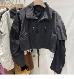 Standing collar zippered short jacket
