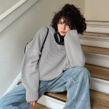 Woolen loose long sleeved pullover versatile basic hoodie