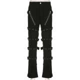 High waisted chicken eye button heavy-duty slim fit straight leg special denim pants
