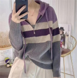 Contrast striped hooded sweater jacket