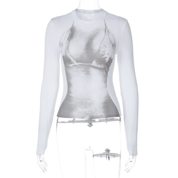 Round neck long sleeved slim fit T-shirt top