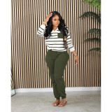 Striped casual long sleeved pants two-piece set