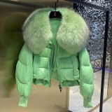 Short and thick oversized feather collar white duck down bread down jacket