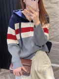 Contrast striped hooded sweater jacket