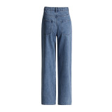 Design inspired diamond studded high waisted straight leg jeans