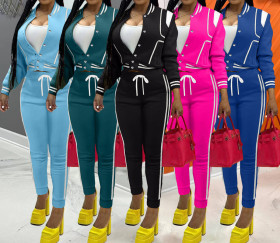 Leisure sports set double layered threaded baseball jacket