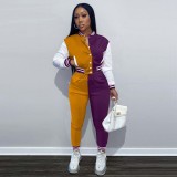 Two piece set of long sleeved baseball jersey with breasted splicing