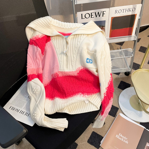 Fashionable long sleeved knitted sweater pullover top