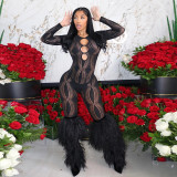 Hollow Hole Perspective High Waist Tight jumpsuit