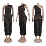 Slim fit sexy diagonal shoulder bag buttocks elastic sleeveless dress