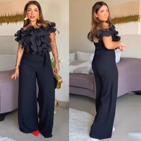Sexy slim fit lace strap off shoulder wide leg pants jumpsuit