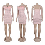 Sexy slim fit hot diamond feather strap wrapped buttocks pearl dress