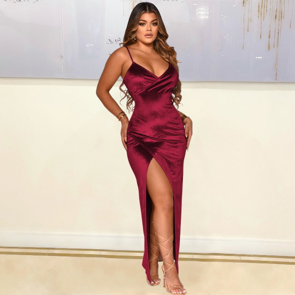 Women's sexy suspender with solid velvet irregular long skirt