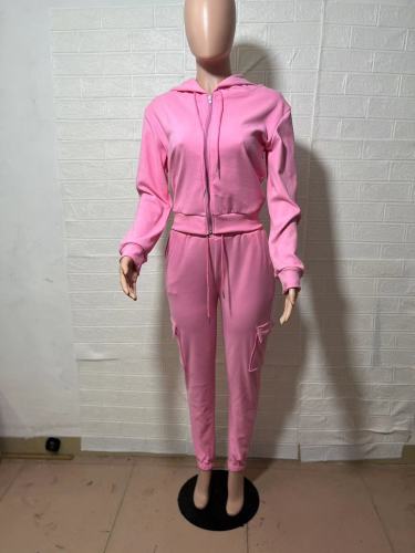 German velvet zippered drawstring jacket and multi bag workwear pants