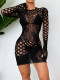 Sexy hip wrap skirt, fun lingerie, one piece hollow out tight fitting, transparent long sleeved mesh shirt
