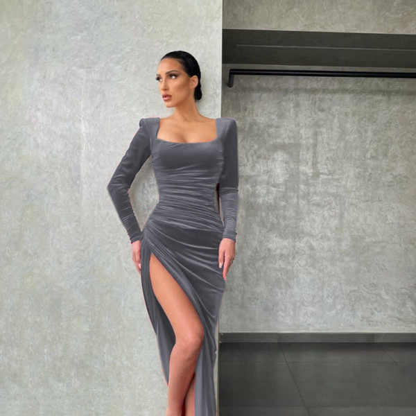 Sexy square neckline folded high waisted small dress