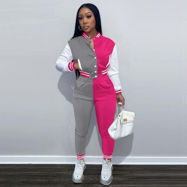 Two piece set of long sleeved baseball jersey with breasted splicing