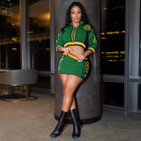 Letter Knitted Zipper Thread High Waist Wrap Hip Short Skirt Set